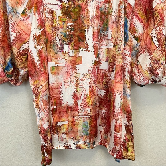 Sofia Made in Italy 3/4 Sleeve Ruffle Neck Satin Eloise Blouse One Size - Picture 5 of 7